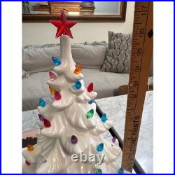 Vintage White Ceramic Christmas Tree Multi Color Lights Red Star Topper 18 inch
