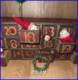 Vintage Wooden Advent Calendar 25 Drawers, Tree & Decorations HARD TO FIND