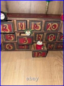 Vintage Wooden Advent Calendar 25 Drawers, Tree & Decorations HARD TO FIND