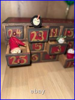 Vintage Wooden Advent Calendar 25 Drawers, Tree & Decorations HARD TO FIND