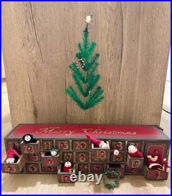 Vintage Wooden Advent Calendar 25 Drawers, Tree & Decorations HARD TO FIND