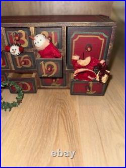Vintage Wooden Advent Calendar 25 Drawers, Tree & Decorations HARD TO FIND