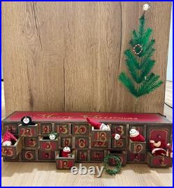 Vintage Wooden Advent Calendar 25 Drawers, Tree & Decorations HARD TO FIND