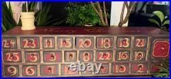 Vintage Wooden Advent Calendar 25 Drawers, Tree & Decorations HARD TO FIND