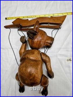 Vintage Wooden Bull Marionette Puppet 1950s 60s Hand Carved Folk Art