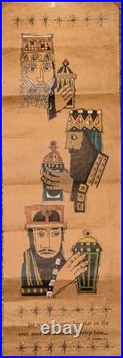 Vintage mid-century modern Paper wall hanging with the Three Wise Men 8 x 24