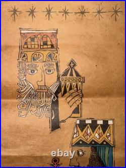 Vintage mid-century modern Paper wall hanging with the Three Wise Men 8 x 24