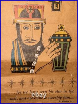 Vintage mid-century modern Paper wall hanging with the Three Wise Men 8 x 24