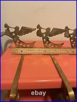 Vintage solid brass angel stocking holders stars playing horn, Christmas decor
