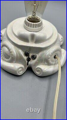 Vtg Atlantic Mold Ceramic 18 White Pearl Flocked Christmas Tree & Base Musical