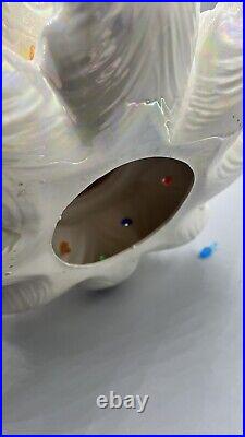 Vtg Atlantic Mold Ceramic 18 White Pearl Flocked Christmas Tree & Base Musical