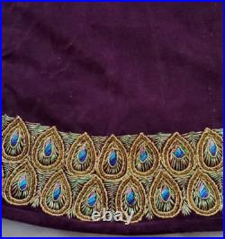 Vtg Bombay Co Purple Velvet Gold Peacock Feathers Christmas Tree Skirt &Stocking