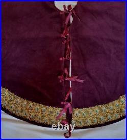 Vtg Bombay Co Purple Velvet Gold Peacock Feathers Christmas Tree Skirt &Stocking
