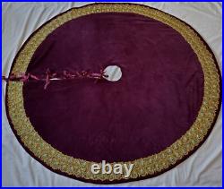 Vtg Bombay Co Purple Velvet Gold Peacock Feathers Christmas Tree Skirt &Stocking