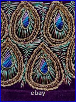 Vtg Bombay Co Purple Velvet Gold Peacock Feathers Christmas Tree Skirt &Stocking