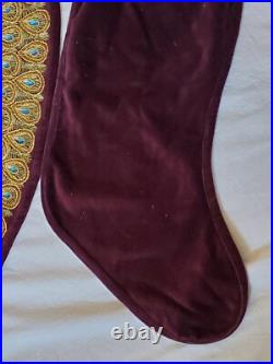 Vtg Bombay Co Purple Velvet Gold Peacock Feathers Christmas Tree Skirt &Stocking