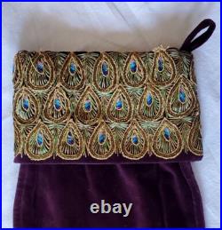 Vtg Bombay Co Purple Velvet Gold Peacock Feathers Christmas Tree Skirt &Stocking