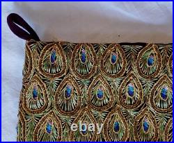 Vtg Bombay Co Purple Velvet Gold Peacock Feathers Christmas Tree Skirt &Stocking