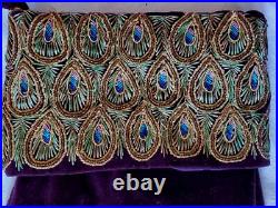 Vtg Bombay Co Purple Velvet Gold Peacock Feathers Christmas Tree Skirt &Stocking