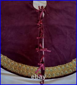 Vtg Bombay Co Purple Velvet Gold Peacock Feathers Christmas Tree Skirt &Stocking