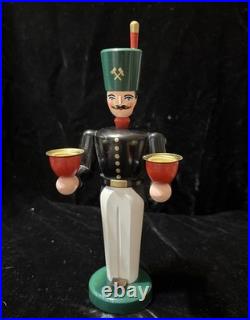 Vtg German Angel & Soilder Wood Candle Holders Schalling Holzkunst Seiffen 9.5