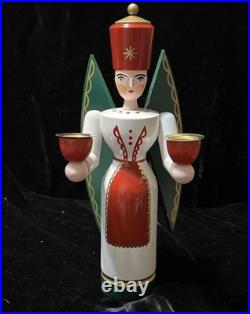 Vtg German Angel & Soilder Wood Candle Holders Schalling Holzkunst Seiffen 9.5