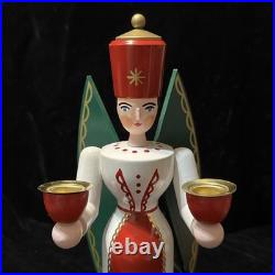 Vtg German Angel & Soilder Wood Candle Holders Schalling Holzkunst Seiffen 9.5