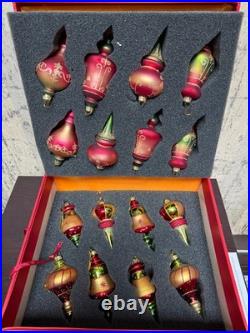 Vtg Glass Christmas Ornaments Set of 16 Hand Blown Finial Drops Boxed Free Ship