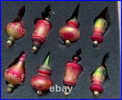Vtg Glass Christmas Ornaments Set of 16 Hand Blown Finial Drops Boxed Free Ship
