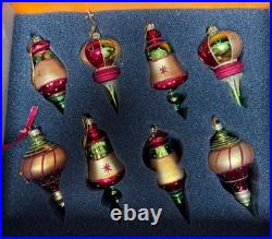 Vtg Glass Christmas Ornaments Set of 16 Hand Blown Finial Drops Boxed Free Ship