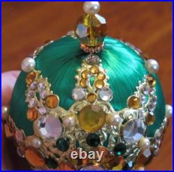 Vtg June Zimonick Christmas Ornament Emerald Green & Gold RARE Swarovski