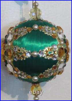 Vtg June Zimonick Christmas Ornament Emerald Green & Gold RARE Swarovski