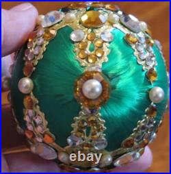 Vtg June Zimonick Christmas Ornament Emerald Green & Gold RARE Swarovski