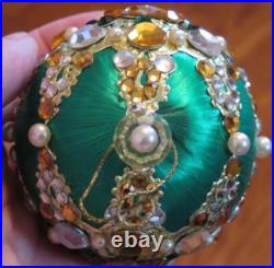 Vtg June Zimonick Christmas Ornament Emerald Green & Gold RARE Swarovski