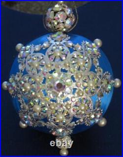 Vtg June Zimonick Christmas Ornament Royal Bue 360+ Aurora Borealis Swarovski