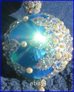 Vtg June Zimonick Christmas Ornament Royal Bue 360+ Aurora Borealis Swarovski