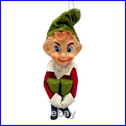 Vtg Large Head Elf Knee Hugger Christmas Ornament Japan 12 Orig Tag & Hanger