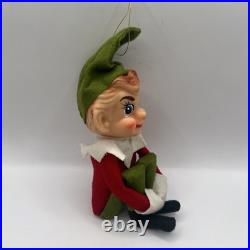 Vtg Large Head Elf Knee Hugger Christmas Ornament Japan 12 Orig Tag & Hanger
