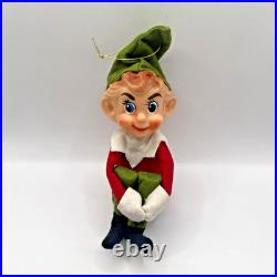 Vtg Large Head Elf Knee Hugger Christmas Ornament Japan 12 Orig Tag & Hanger