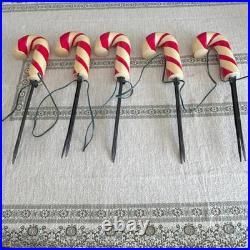 Vtg Lighted Candy Cane Pathway Lights Set of 5 Blow Mold Christmas Yard Decor
