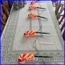 Vtg Lighted Candy Cane Pathway Lights Set of 5 Blow Mold Christmas Yard Decor