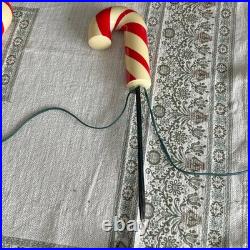 Vtg Lighted Candy Cane Pathway Lights Set of 5 Blow Mold Christmas Yard Decor