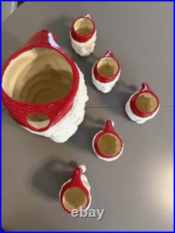 Vtg MCM Winking Santa Claus Ceramic Pitcher And 5 Mugschristmas Collectible