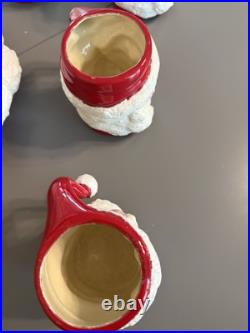 Vtg MCM Winking Santa Claus Ceramic Pitcher And 5 Mugschristmas Collectible