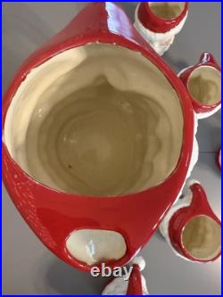 Vtg MCM Winking Santa Claus Ceramic Pitcher And 5 Mugschristmas Collectible