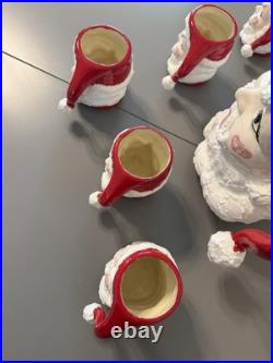 Vtg MCM Winking Santa Claus Ceramic Pitcher And 5 Mugschristmas Collectible
