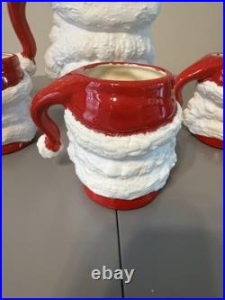 Vtg MCM Winking Santa Claus Ceramic Pitcher And 5 Mugschristmas Collectible