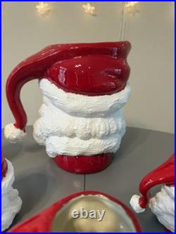 Vtg MCM Winking Santa Claus Ceramic Pitcher And 5 Mugschristmas Collectible