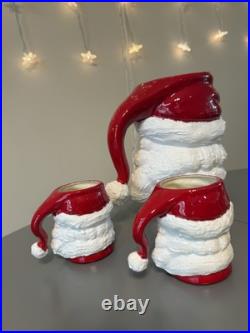 Vtg MCM Winking Santa Claus Ceramic Pitcher And 5 Mugschristmas Collectible