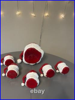 Vtg MCM Winking Santa Claus Ceramic Pitcher And 5 Mugschristmas Collectible